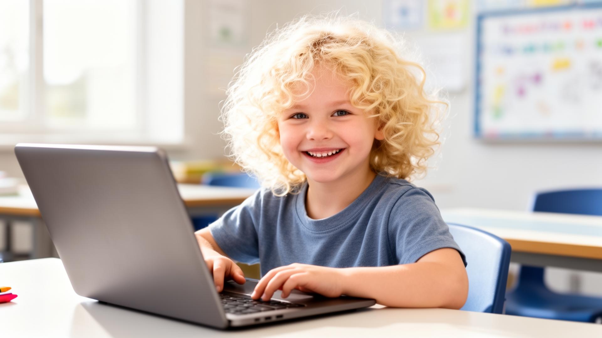Timoun kontan ap aprann sou laptop